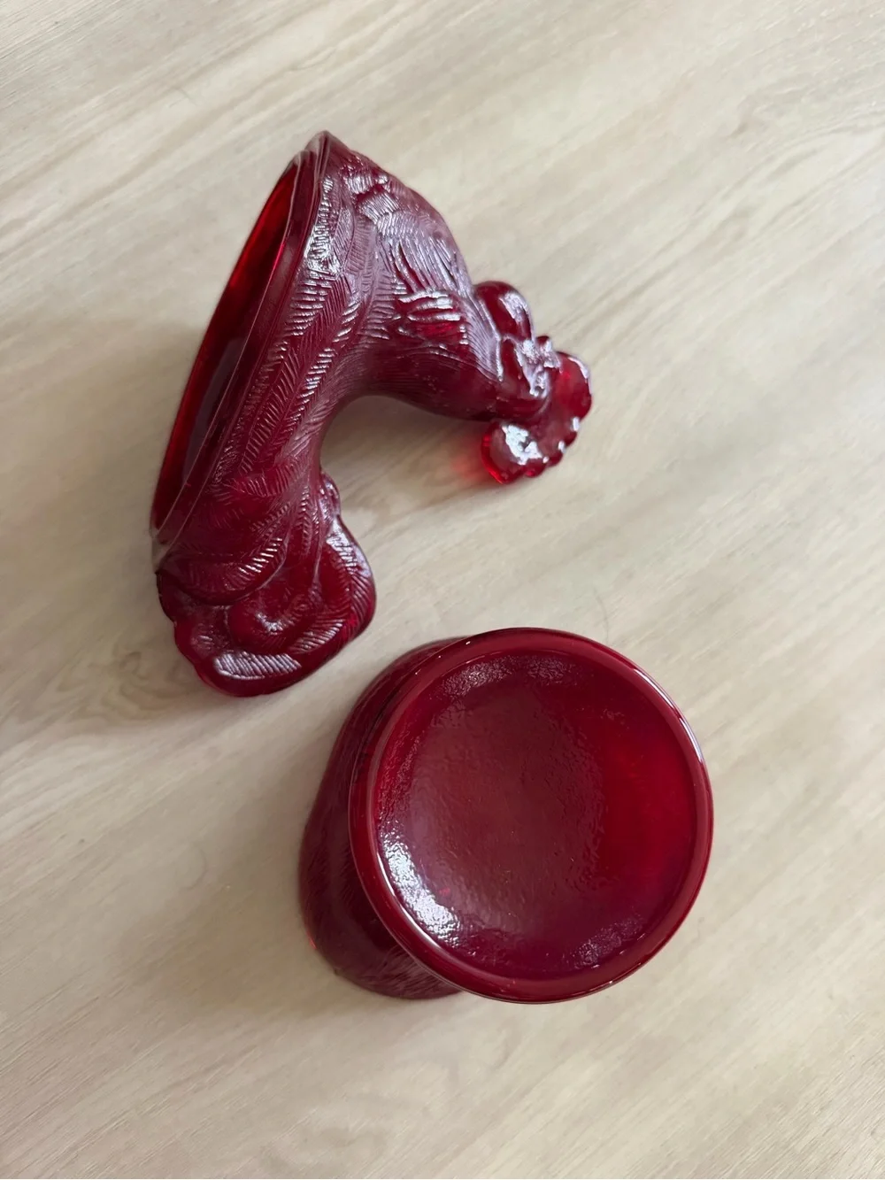Vintage Rooster on Nest Footed Ruby Red 2 Piece Dish & Cover Ruby Red